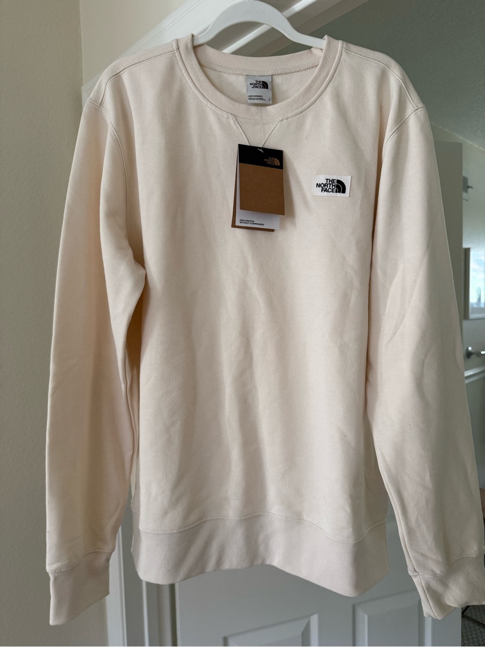 The North Face Men’s Cream Crewneck Sweatshirt - Small Chest Logo